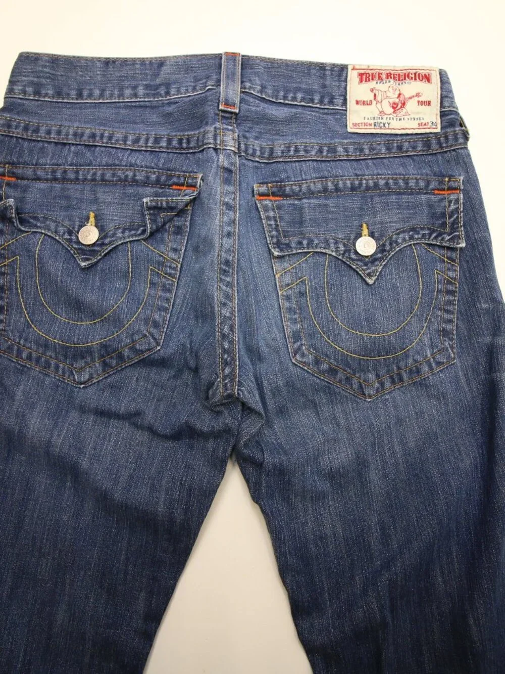 True Religion Ricky Flap Pocket Mens Blue Jeans 33 Made in USA